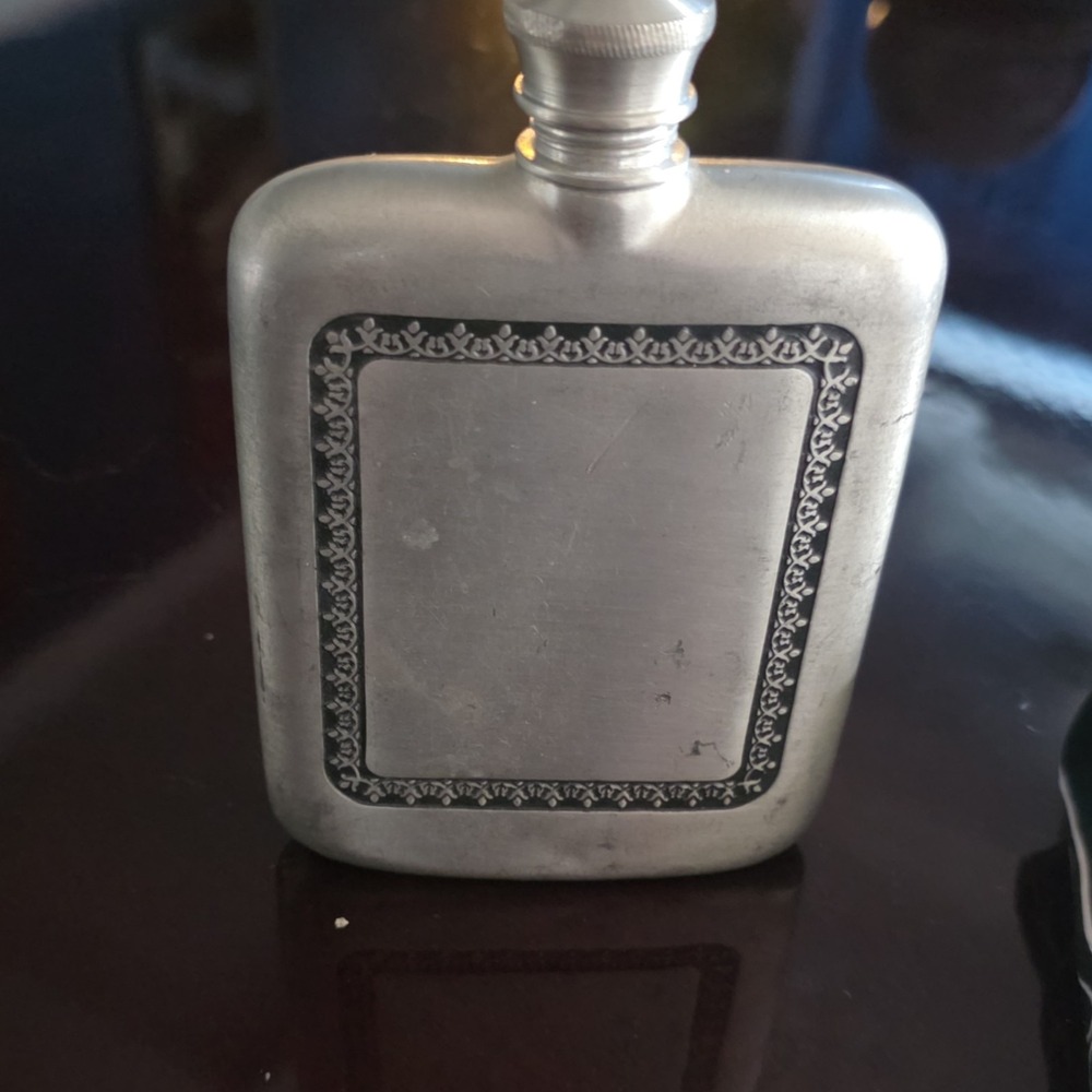 Royal Selangor Pewter Flask with Decorative Border Elegant Craftsmanship Design
